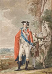 El Conde de Artois de uniforme (1757-1836), un ayuda de cámara sujetando su caballo