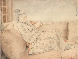 Dama con vestido turco, leyendo