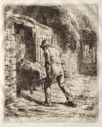 Campesino con una carretilla