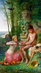 "Primavera, Dafnis y Cloe" (Primavera (Dafnis y Cloe)) Pintura de Jean-Francois (Jean Francois) Millet (1814-1875) - 1865 - Óleo sobre lienzo Dim 235,5x135 cm Museo Nacional de Arte Occidental, Tokio