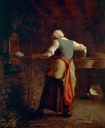 Mujer horneando pan (Femme cuisant the pain), de Jean-Francois Millet (1814-1875), 55x46 cm.