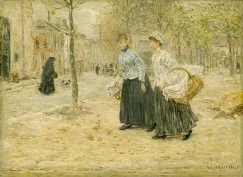 Dos lavanderas cruzando un pequeño parque de París, c.1890 (óleo sobre tabla)