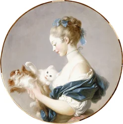 Niña Jugando con un Perro y un Gato