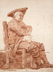 Retrato de hombre sentado, conocido como Postiglione, de Jean Honore Fragonard (1732-1806), dibujo a la sanguina
