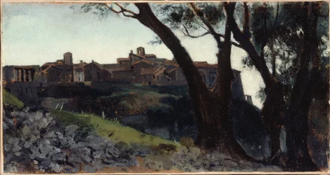 Paisaje italiano. Pueblo al atardecer, entre 1859 y 1860 (óleo)