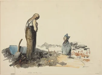 a) El Poilu y el prisionero (recto); b) Estudio de un prisionero (verso)