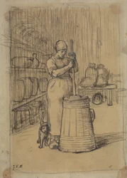 Estudio para mujer batiendo mantequilla