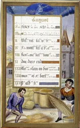 La cosecha (signo de la virgen) - facsímil de las Horas de Ana de Bretaña, por Jean Bourdichon