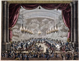 Revolución francesa : banquete de guardias en París, hacia 1750-1800 (grabado)