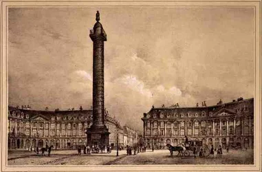 Vista de la réplica de la columna de Trajano en la Place Vendome, publicada por Auguste Bry