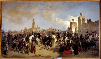 Expedición de México (1861-1867): "Entrada de la fuerza expedicionaria francesa en la Ciudad de México el 10/06/1863, el General Forey recibe del Prefecto Azcarte las llaves de la ciudad"