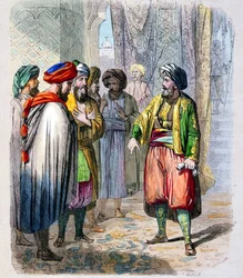 Mehemet Ali (1769-1849) recoit des messages de son fils en campagne en Arabie - Muhammad Ali Pasha o Mehmet Ali recibe mensajes de la campaña de su hijo en Arabia. Con el fin de asegurar la derrota de la oposición en Arabia, Muhammad Ali envió a su hijo, I