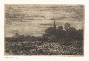 paisaje con torre de la iglesia