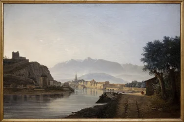 Vista de Grenoble tomada desde el Quai de la Graille, Óleo de Jean Achard (1807-1884) realizado en 1837. Fotografía, KIM Youngtae, Grenoble, Museo de Grenoble.
