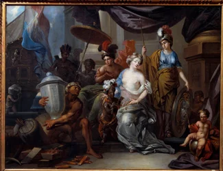 América trayendo su riqueza a Europa Europa, una joven de tez pálida, recibe a los indios de América trayendo su comida exótica. Pintura de Jean Andreas Biset (siglo XVII) La Rochelle, Museo del Nuevo Mundo