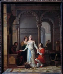 Piel de asno Ilustración del cuento de Charles Perrault (1628-1703) del mismo nombre representando a la joven princesa en el palacio de su padre enamorado de ella. Pintura de Jean Antoine Laurent (1763-1832) 1819