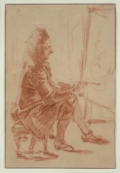 Un pintor con peluca (posiblemente Claude Audran), c.1709 (tiza roja sobre papel verjurado beige, colocado sobre cartulina verjurada crema)