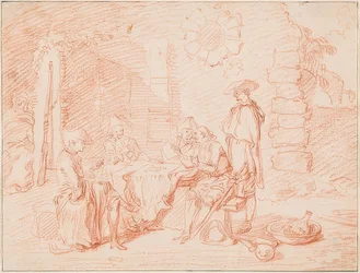 Soldados jugando a las cartas frente a un muro. 1709/10