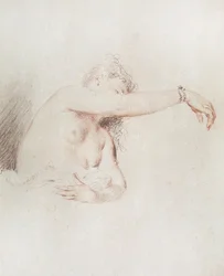Mujer desnuda con el brazo levantado