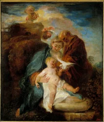 La Sagrada Familia, el Descanso Durante la Huida a Egipto. Pintura de Jean Antoine Watteau (1684-1721) siglo XVIII. San Petersburgo, Museo del Hermitage