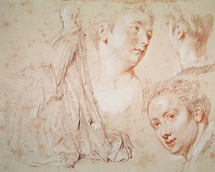 Tres cabezas y una mujer sentada, c.1716
