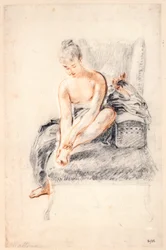 Joven mujer, desnuda, sosteniendo un pie en sus manos, 1716-18