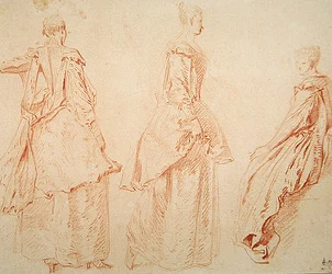Tres mujeres, una sentada a la derecha