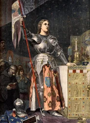 Retrato de Juana de Arco (1412 - 1431) en la coronación de Carlos VII (1429), grabado de Ingres - Juana de Arco en la coronación de Carlos VII, grabado según Ingres
