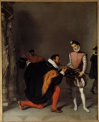 Don Pedro de Toledo, embajador de Felipe II besando la espada de Enrique IV (1553-1610) en el Louvre (detalle)