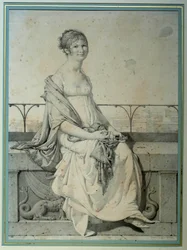 Retrato de la señorita Barbara Bansi sentada en un paisaje italiano
