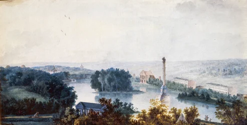 ""Tsárskoye Selo. La Columna Chesme"" de Jean Balthazard de la Traverse (siglo XVIII), Acuarela sobre papel