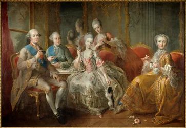La familia del Duque de Penthievre en 1768 o La Taza de Chocolate: retratos reunidos del Duque de Penthievre (1725-1793), de su hijo el Príncipe de Lamballe (1747-1768), de la Princesa de Lamballe (1749-1792), de su hija Mademoiselle de Penthi