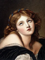 Facsímil de la obra de Greuze "Joven pensando" - postal