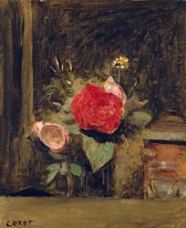 Ramo de flores en un vaso junto a una olla de tabaco, c.1873-74