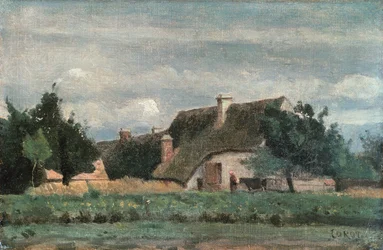 Escena campestre, Mujer con vaca (óleo sobre lienzo)