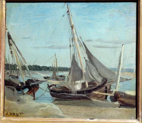 Barcos de pesca en el canal de Trouville. Pintura de Camille Corot (1796-1875)
