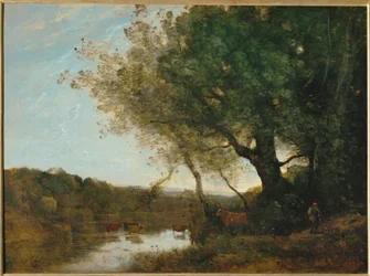 Vadear un río al atardecer