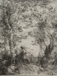 Jinete en el bosque, impresión original 1854, impresa en 1921