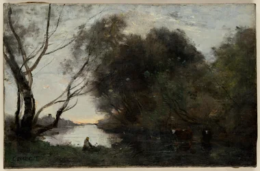 Lago: Puesta de sol, mediados del siglo XIX (óleo sobre lienzo)