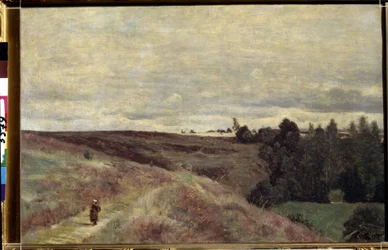 ""Las colinas cubiertas de brezo cerca de Vimoutiers en Normandía"" (Colinas cubiertas de brezo cerca de Vimoutiers) Pintura de Camille Corot (1796-1875) alrededor de 1860 Museo Pouchkine, Moscú