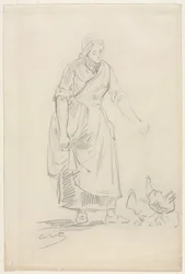 Campesina Alimentando Gallinas
