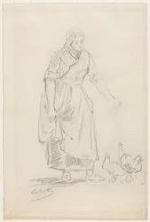 Campesina Alimentando Gallinas, 1800s