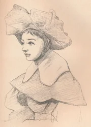 Retrato de una joven con un gran sombrero, My Hagar, c1830