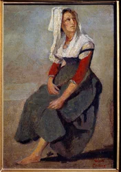 Retrato de la italiana Maria de Sorre, sentada con la cabeza levantada