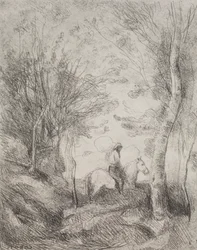 El gran caballero en el bosque, impresión original 1854, impresa en 1921