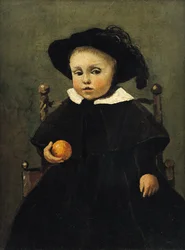 El Pintor Adolphe Desbrochers (1841-1902) de Niño, Sosteniendo una Naranja