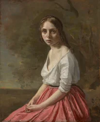 Joven mujer con falda rosa, c.1845-50