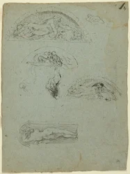 Figura de Pie en un Nicho y Estudios para el Grupo Ugolino (recto); Prelado con Túnica Roja en una Multitud (verso)