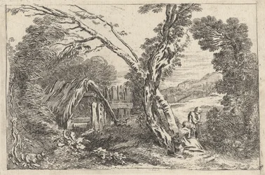 Hombre y mujer cavando, lámina de "Un nuevo libro de paisajes", 1637