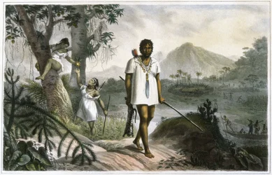 Indios amazónicos persiguiendo